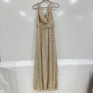 Gold Sequin Maxi Formal Dress Size 8 Deep V Glam Evening Gown Prom Wedding